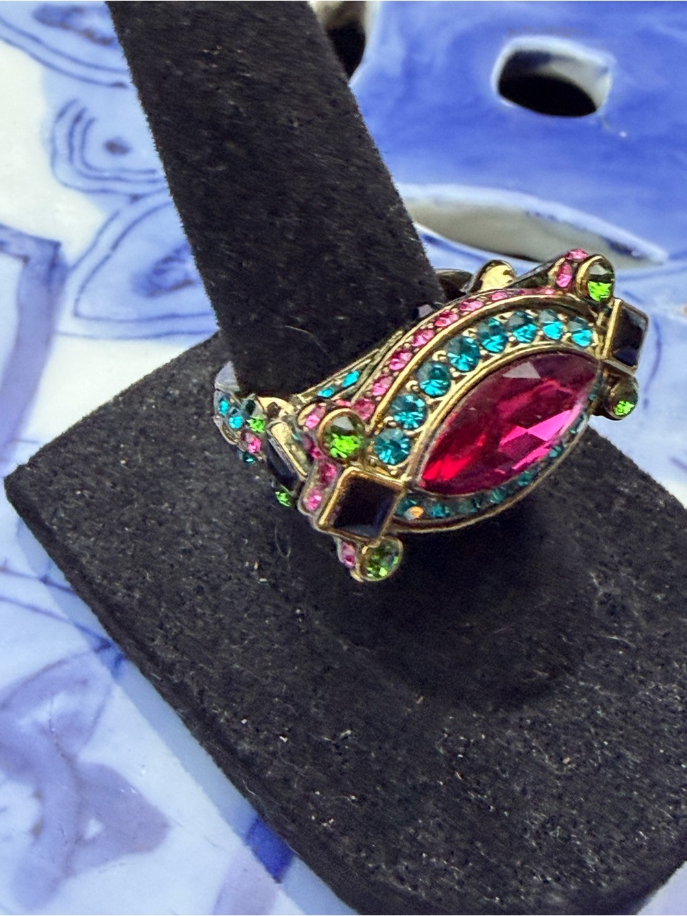 Heidi Daus Fuchsia Marquise Multicolor Crystal Statement Cocktail Ring. *Size 7 - Picture 2 of 8